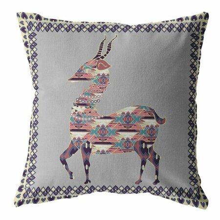 HOMEROOTS 16 in. Boho Deer Indoor & Outdoor Zippered Throw Pillow Purple & Cream 412749